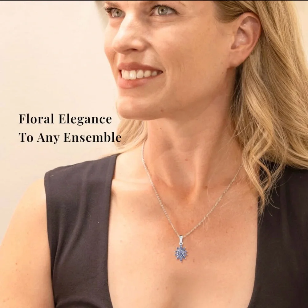 Natural Tanzanite Sterling and Platinum Elegant Purple Floral Jewelry Set - Picture 8 of 13